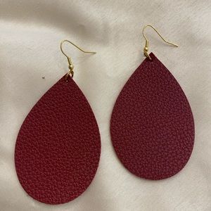 Red Leather Leaf Earring